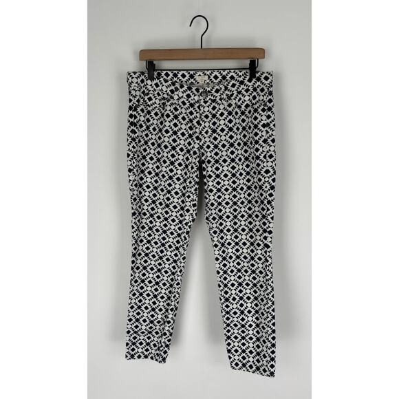 J Crew Aztec Geometric Stretch Denim Pants Womens Size 30 White Navy Blue - Picture 1 of 6